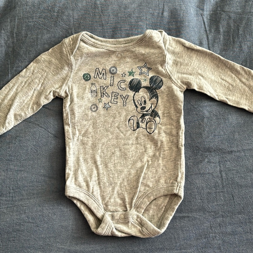 Disney Mickey Mouse Gray Baby Onesie Bodysuit, 0-3 Months